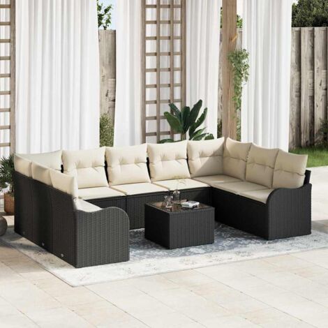 vidaXL Ensemble de canapé de jardin 10 pcs Noir et blanc Poly rotin (1/5)