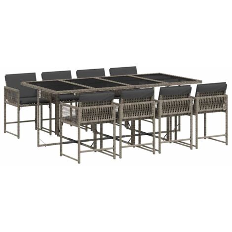 vidaXL Ensemble à manger de jardin 9 pcs coussins gris résine tressée
