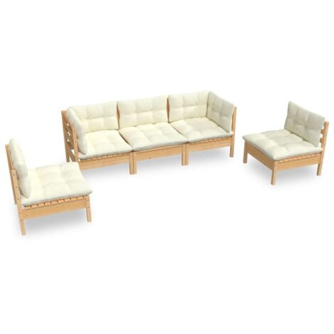 Vidaxl – Salon de jardin 5 pcs – Canapés en bois de pin massif avec coussins crème – Dimensions canapé 63,5 x 63,5 x 62,5 cm (1/5)