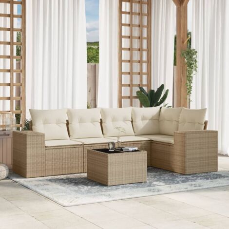 Salon de jardin avec coussins 6 pcs beige résine tressée vidaXL (1/3)