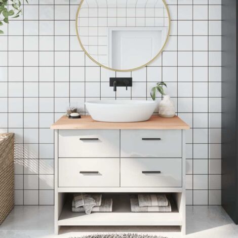 Comptoir de salle de bain 100x50x2 cm bois massif non traité vidaXL (1/6)