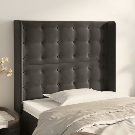 Tête de lit avec oreilles Gris foncé 93x16x118/128 cm Velours (1/5)