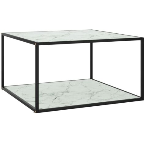 Table basse Noir avec verre marbre blanc 90x90x50 cm vidaXL