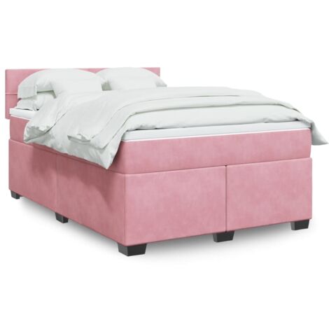 vidaXL Sommier à lattes de lit avec matelas Rose 140x190 cm Velours (1/5)