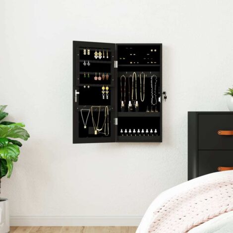 Vidaxl – Armoire à bijoux murale noire avec miroir et éclairage LED – Bois d'ingénierie – Dimensions 31,5 x 9 x 67 cm – Design verrouillable