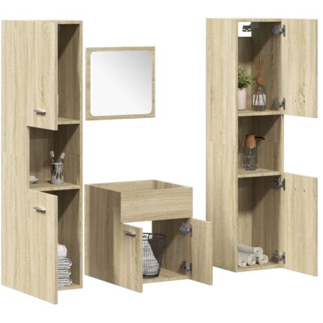 Vidaxl – Ensemble de meubles de salle de bain 4 pièces – Bois d'ingénierie résistant à l'humidité – Armoire murale avec miroir – Grand espace de rangement