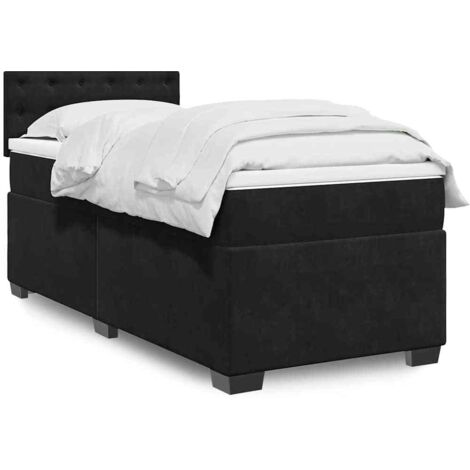 vidaXL Sommier à lattes de lit avec matelas noir simple velours (1/5)