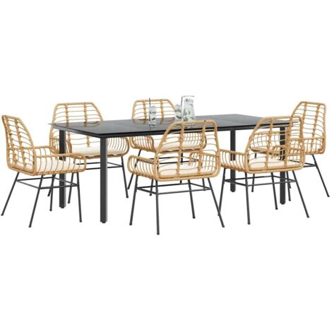 vidaXL Ensemble à manger jardin coussins 7pcs marron poly rotin verre (1/5)