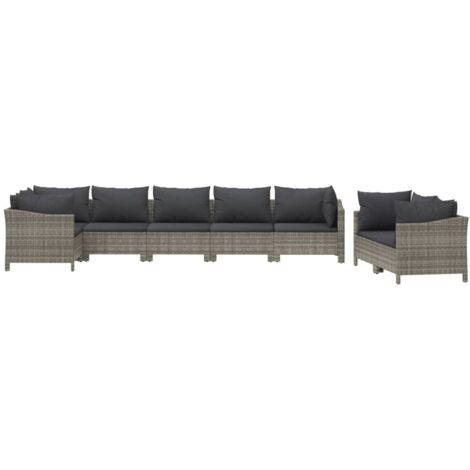 Salon de jardin 8 pcs avec coussins Gris Résine tressée vidaXL (1/5)