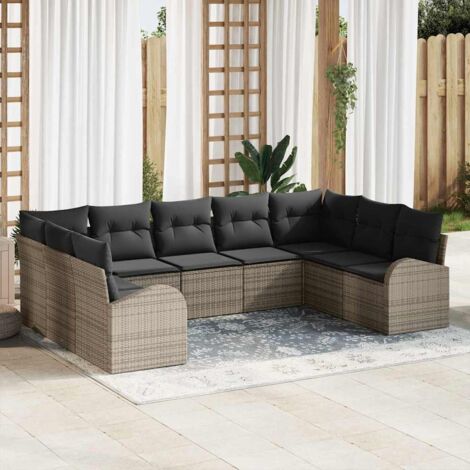 vidaXL Ensemble de canapé de jardin 9 pcs Gris Poly rotin (1/5)