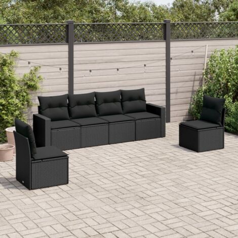 Salon de jardin 6 pcs avec coussins noir résine tressée vidaXL (1/3)