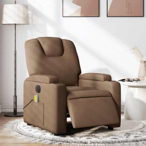 vidaXL Fauteuil inclinable de massage électrique marron tissu