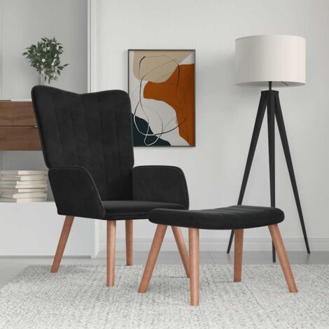 vidaXL Relaxing Chair with a Stool Black Velvet