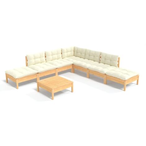 Salon de jardin 8 pcs avec coussins crème Bois de pin vidaXL (1/5)