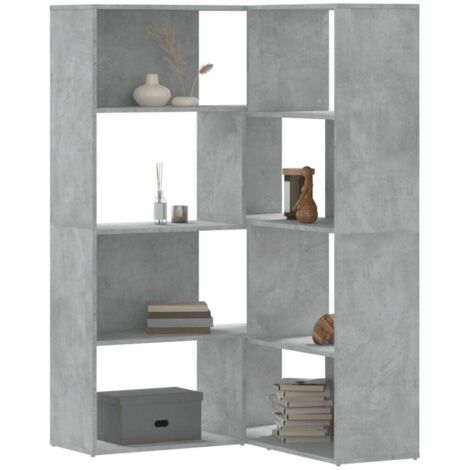 Vidaxl – Bibliothèque d'angle 4 niveaux – Bois d'ingénierie gris béton – Dimensions 85x85x140 cm – Charge max 20 kg par étagère (1/5)