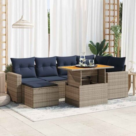 vidaXL Salon de jardin avec coussins 7 pcs gris résine tressée (1/5)