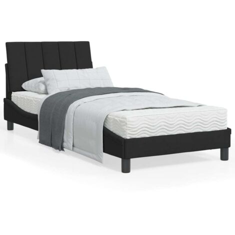 vidaXL Lit avec matelas Hanko noir 90x200 cm velours (1/5)
