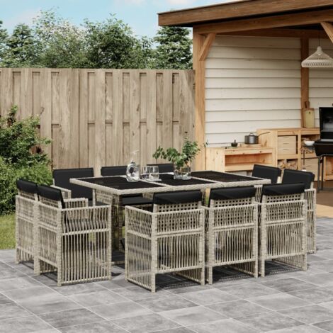 Ensemble à manger de jardin 11pcs avec coussins gris poly rotin vidaXL