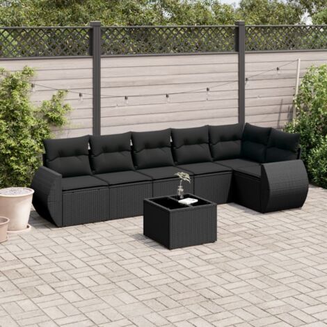 vidaXL Salon de jardin 7 pcs avec coussins noir résine tressée (1/5)
