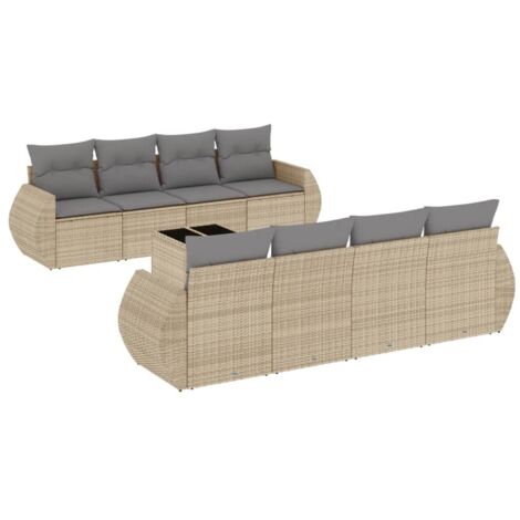 vidaXL Salon de jardin avec coussins 9 pcs beige résine tressée (1/5)