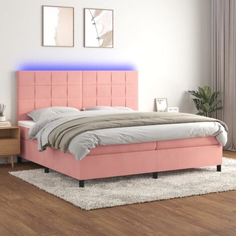 vidaXL Sommier à lattes de lit matelas LED Rose 200x200 cm Velours (1/5)