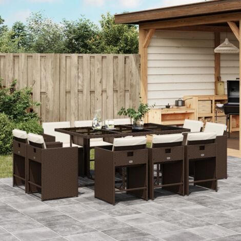vidaXL Ensemble à manger de jardin et coussins 11 pcs marron rotin