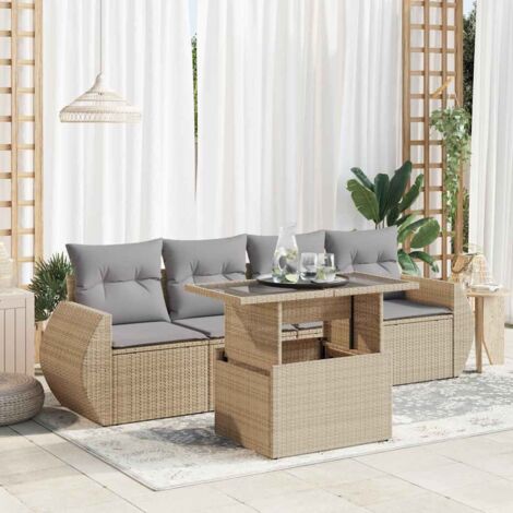 vidaXL Salon de jardin avec coussins 5 pcs beige résine tressée (1/5)