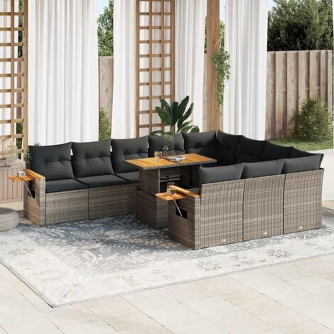 vidaXL Ensemble de canapés de jardin 11 pcs et coussins rotin acacia (1/5)