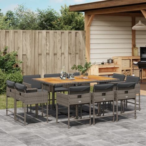 vidaXL Ensemble à manger de jardin 11pcs avec coussins gris poly rotin