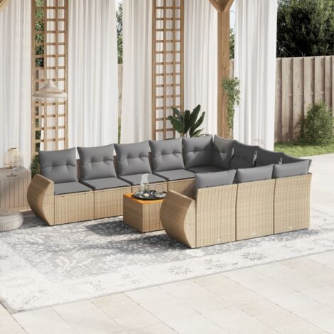 vidaXL Salon de jardin 11 pcs avec coussins beige résine tressée (1/3)