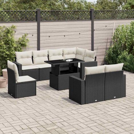 vidaXL Salon de jardin 9 pcs avec coussins noir résine tressée (1/5)
