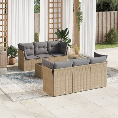 Salon de jardin avec coussins 7 pcs beige résine tressée vidaXL (1/3)