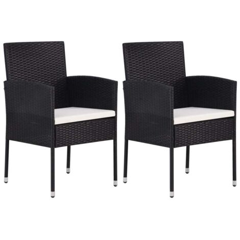 vidaXL Chaises de jardin coussins blanc crème 2pcs noir résine tressée (1/6)