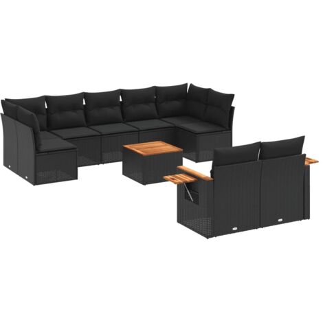 vidaXL Salon de jardin 10 pcs avec coussins noir résine tressée (1/5)