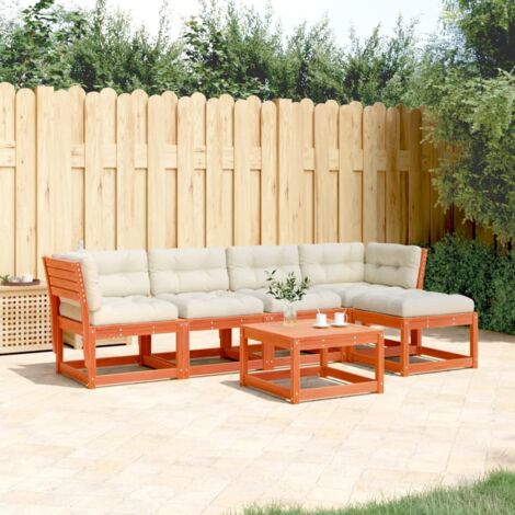 vidaXL Salon de jardin 5 pcs avec coussins cire marron bois pin massif (1/5)