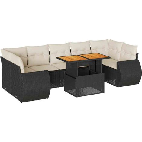 vidaXL Salon de jardin 8 pcs avec coussins noir résine tressée (1/5)