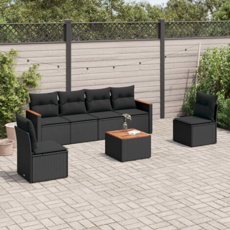 Salon de jardin 7 pcs avec coussins noir résine tressée vidaXL (1/5)