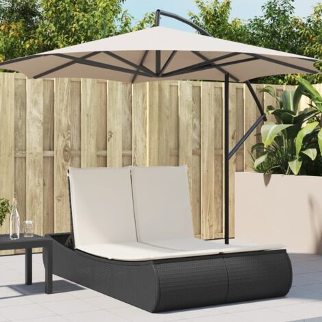 vidaXL Chaise longue double avec coussins noir résine tressée