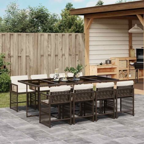 vidaXL Ensemble à manger de jardin et coussins 9 pcs marron poly rotin