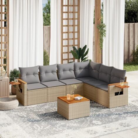 Salon de jardin avec coussins 7 pcs beige résine tressée vidaXL (1/3)