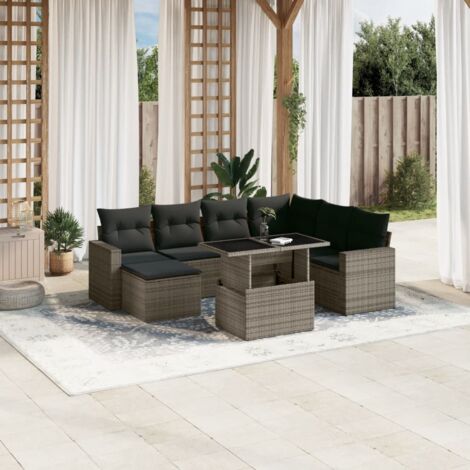 vidaXL Salon de jardin 8 pcs avec coussins gris résine tressée (1/5)