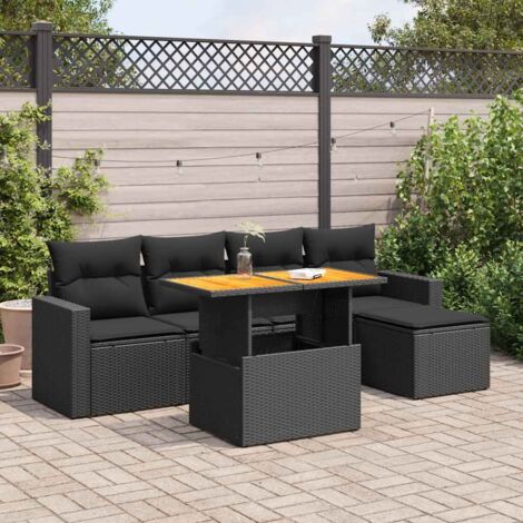 vidaXL Salon de jardin 6 pcs avec coussins noir résine tressée (1/5)