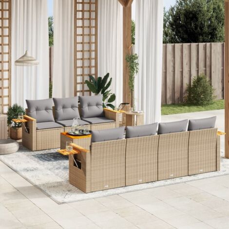 Salon de jardin avec coussins 8 pcs beige résine tressée vidaXL (1/5)