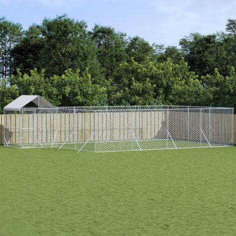 Vidaxl – Chenil d'extérieur pour chiens 10x6x2,5 m – Toit argenté en acier galvanisé – Enclos sécurisé pour animaux – Système de verrouillage à loquet