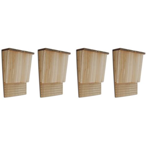 Vidaxl – Nichoirs pour chauves-souris – Lot de 4 maisons en bois 22 x 12 x 34 cm – Accès facile avec plateforme d'atterrissage