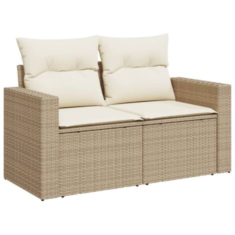 Vidaxl – Canapé de jardin 2 places en poly rotin beige – Coussins épais – Rangement sous l'assise – Conception modulaire et résistante aux intempéries (1/6)
