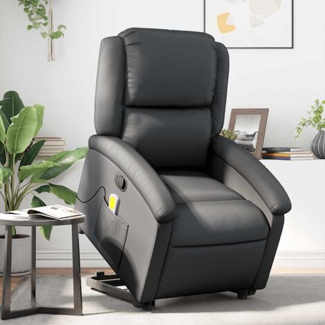 Fauteuil inclinable de massage noir cuir véritable vidaXL