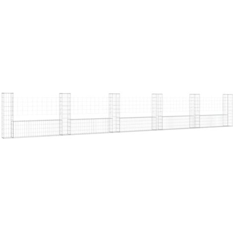 Vidaxl – Panier de gabion en forme de U avec 6 poteaux – Fer résistant à la rouille – Dimensions 620x20x100 cm – Pour murs de soutènement