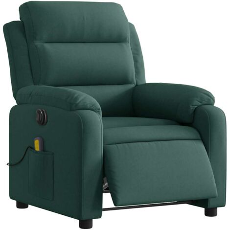 vidaXL Fauteuil inclinable de massage électrique vert foncé velours