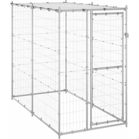 Vidaxl – Chenil extérieur en acier galvanisé 110x220x180 cm – Toit avec maille pour ventilation – Système de verrouillage à loquet – Enclos sécurisé pour chien (1/6)